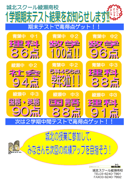 【中学生】1学期期末テスト結果発表！