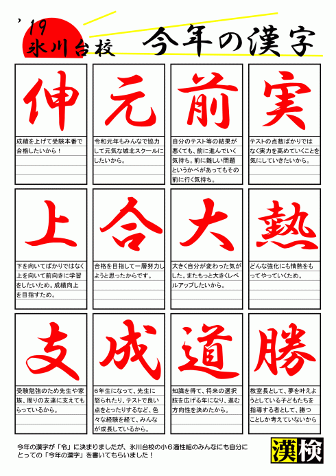 氷川台校 今年の漢字