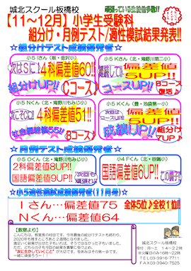 【小学生】11〜12月 受験科 組分け・月例テスト／適性模試結果発表！