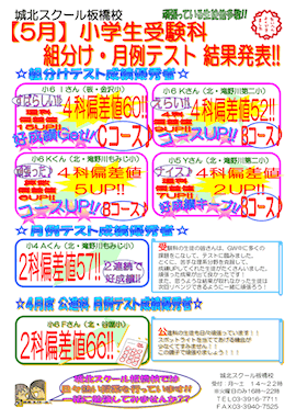 【小学生】5月 受験科 組分け・月例テスト結果発表！