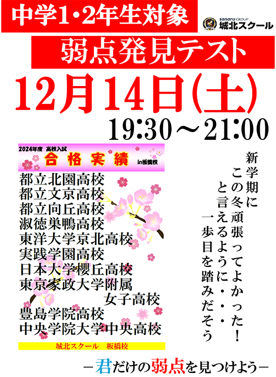中学1・2年対象 弱点発見テスト
