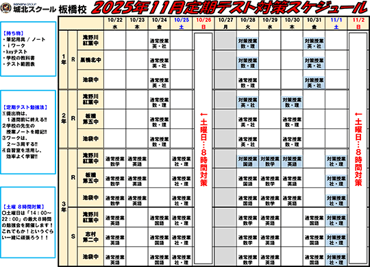 2025年11月定期テスト対策スケジュール