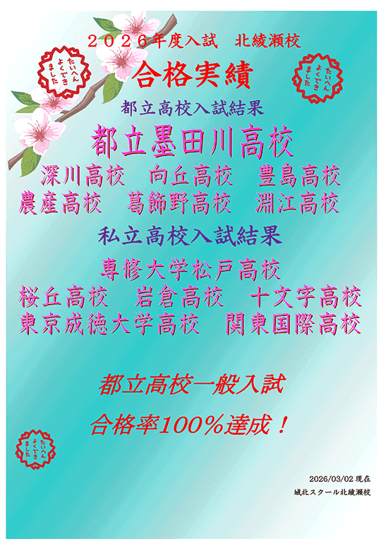 2026年度 高校入試合格実績（2026年 3/2時点）